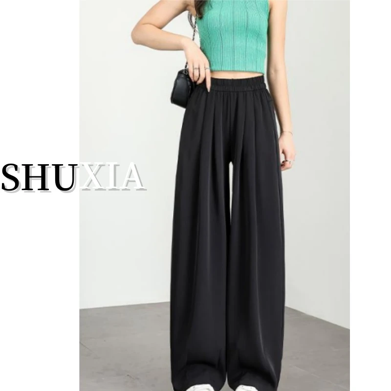 胖MM2025夏季新款女冰丝凉凉裤高腰垂感休闲百搭宽松显瘦阔腿裤