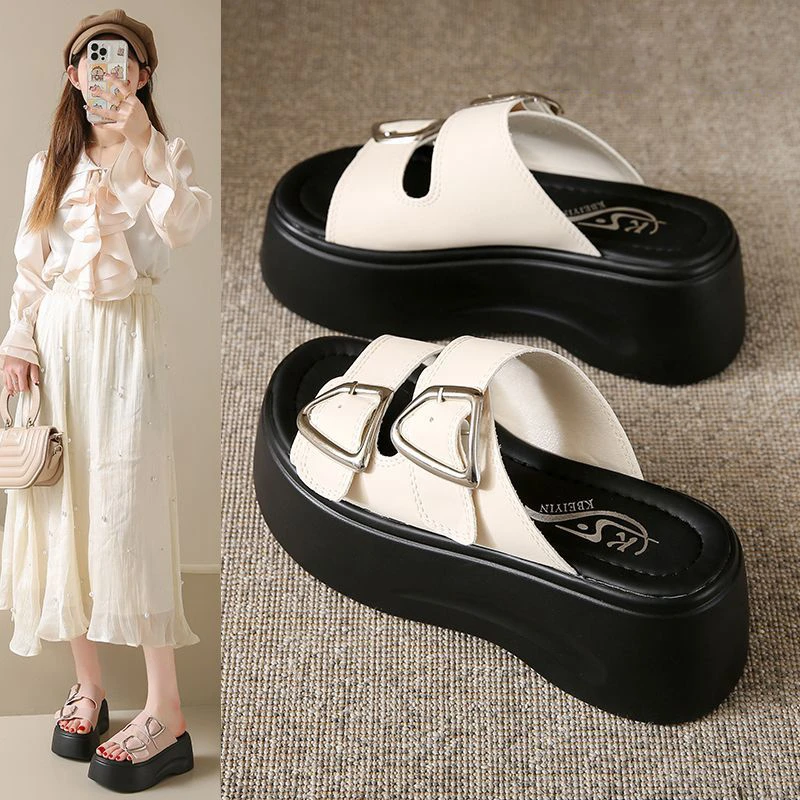 高级感厚底凉拖鞋女夏季外穿2025新款小个子小码配裙子高跟沙滩鞋