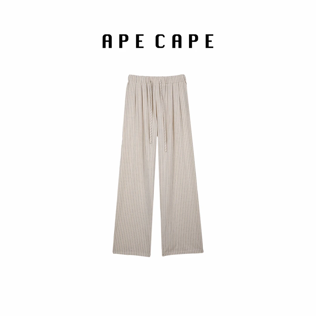 APE CAPE【奶油泡芙】垂感条纹直筒休闲裤女 夏季宽松条纹亚麻裤女
