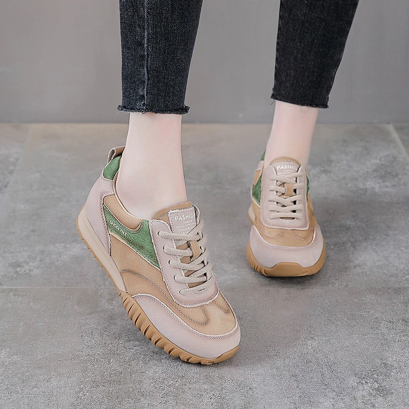 头层牛皮阿甘鞋女2025春新款复古德训鞋女软底百搭增高运动休闲鞋