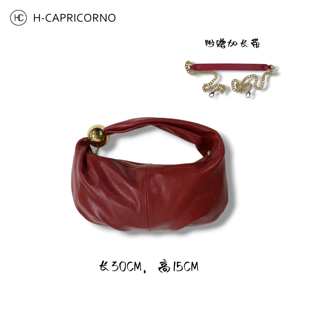 H-CAPRICORNO大金珠进口油蜡皮月牙包小众设计款单肩斜挎手拎包