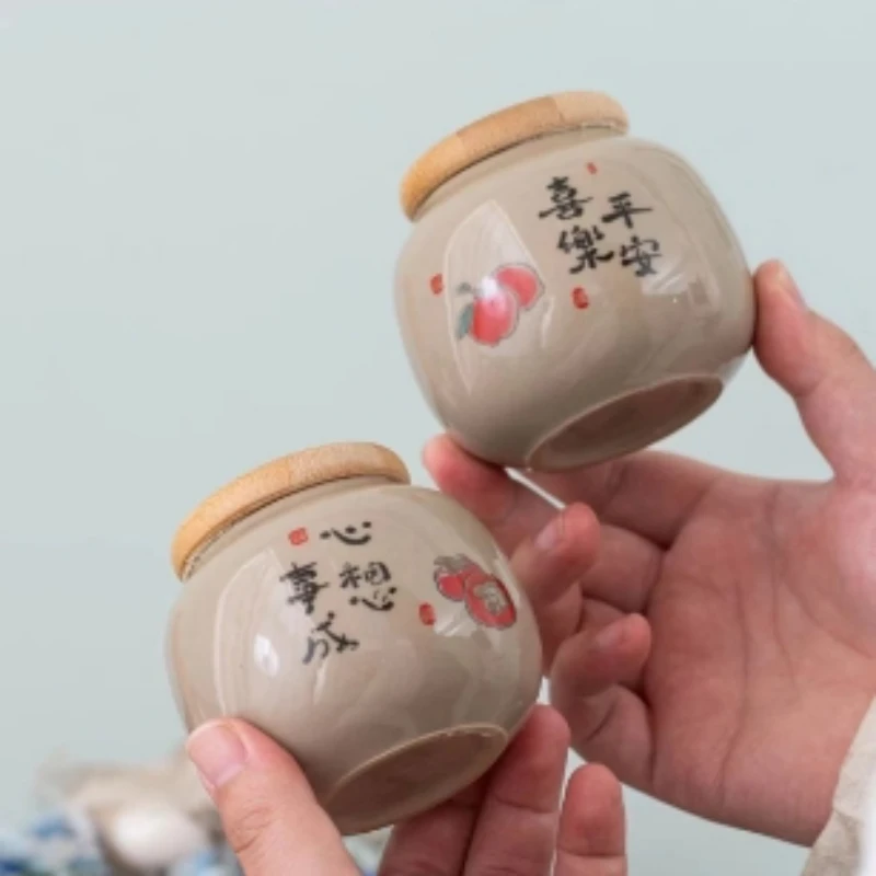 心想事成 平安喜乐粗陶茶叶罐 1072
