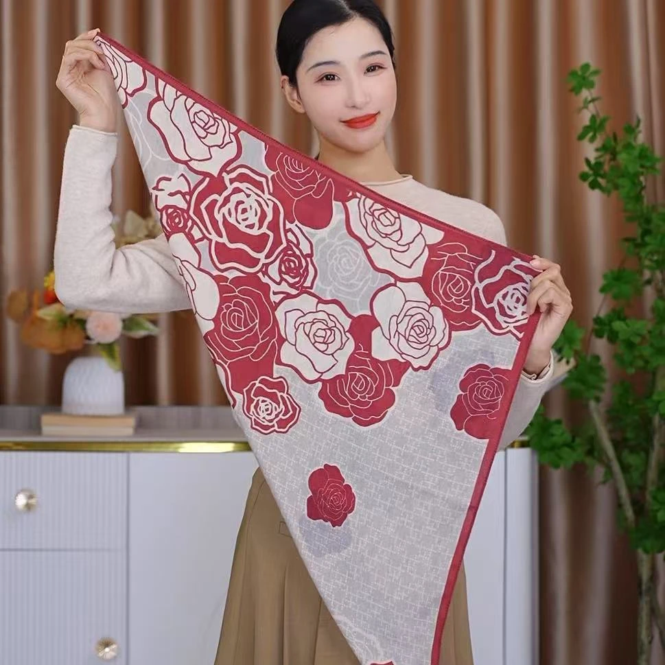 【紫红玫瑰】65CM方巾复古中国风女薄款丝巾秋季春夏潮流春秋百搭