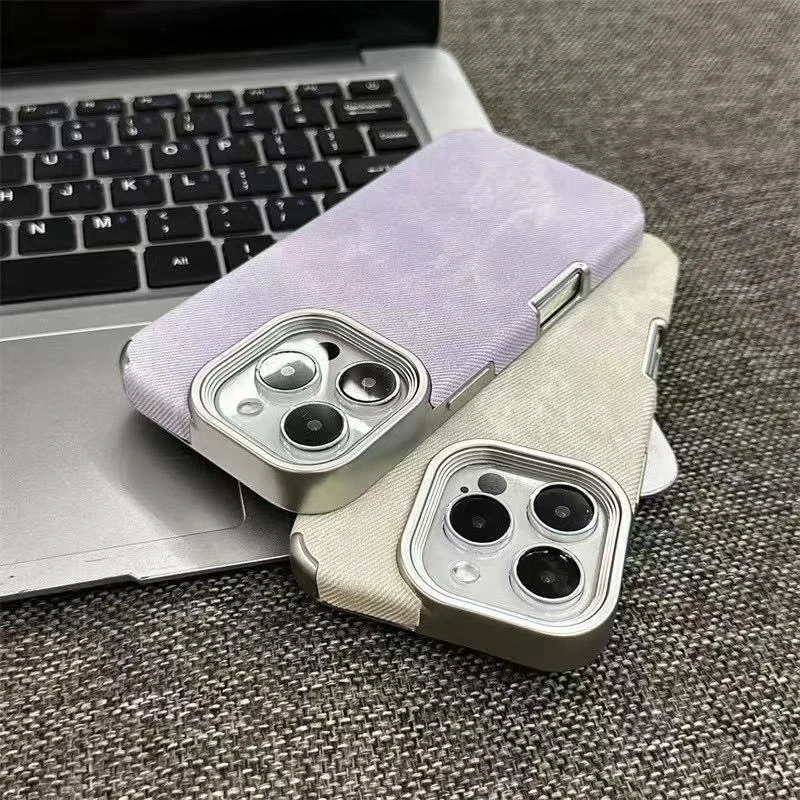 高级感纯色牛仔纹适用苹果17Promax/17air手机壳简约16新款15防摔