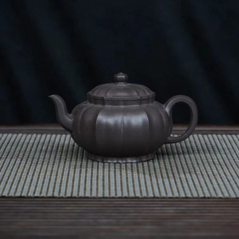 RSG天青【筋纹矮宫灯】宜兴黄龙山原矿手工紫砂壶