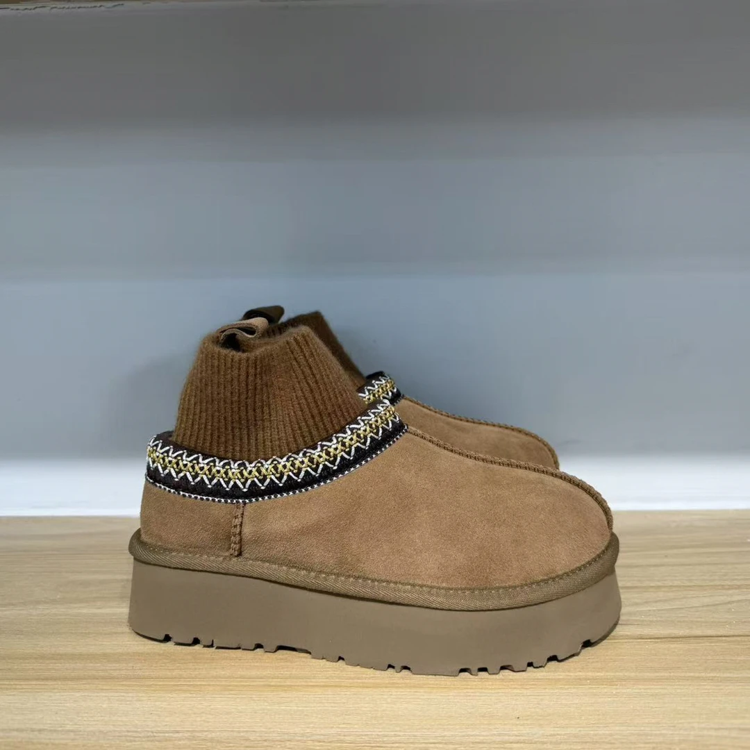 桑坡发货厚底袜口民族风女士雪地靴保暖时尚百搭加厚保暖潮流休闲