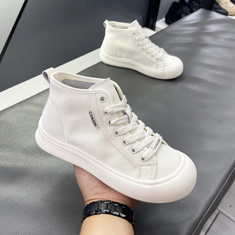 【米格格女鞋】秋季2025轻奢小白鞋高帮大头鞋头层牛皮休闲丑萌板鞋