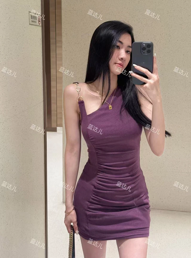 蓝达儿【可拆胸垫橡皮筋款】夏季辣妹修身显瘦两穿包臀裙