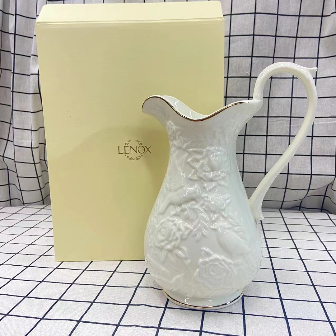 lenox雷纳克斯奶油色浮雕花鸟花瓶冷水壶