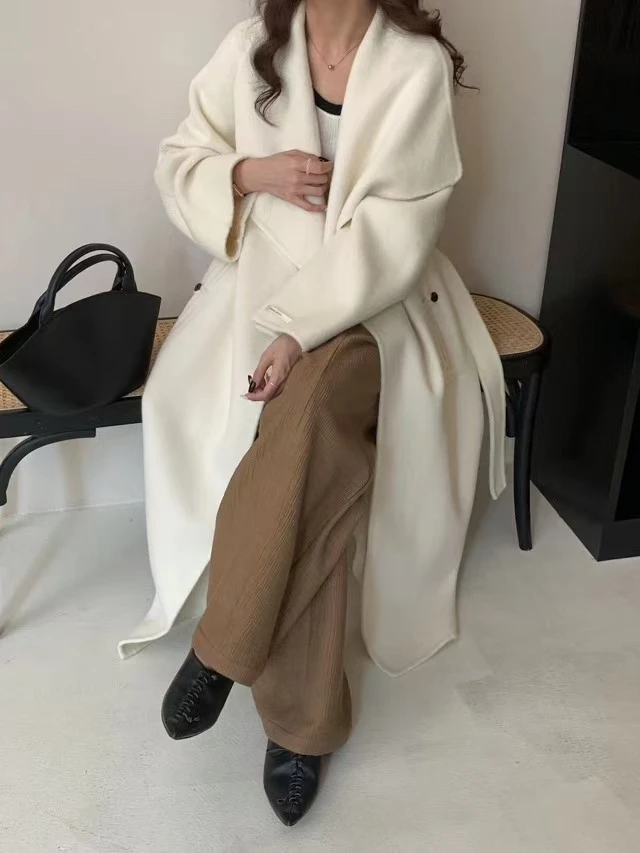 秋冬宽松毛呢外套呢大衣毛呢女长款中长款网红老钱风