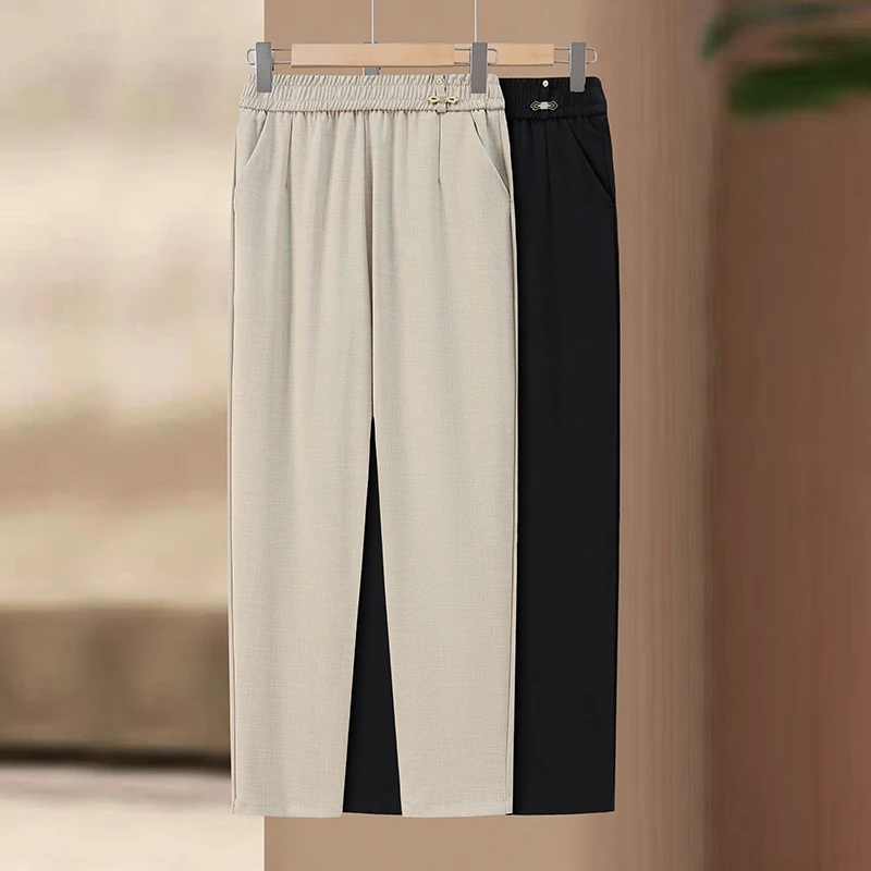 K517 夏季中老年洋气妈妈装休闲简约百搭宽松松紧腰休闲裤