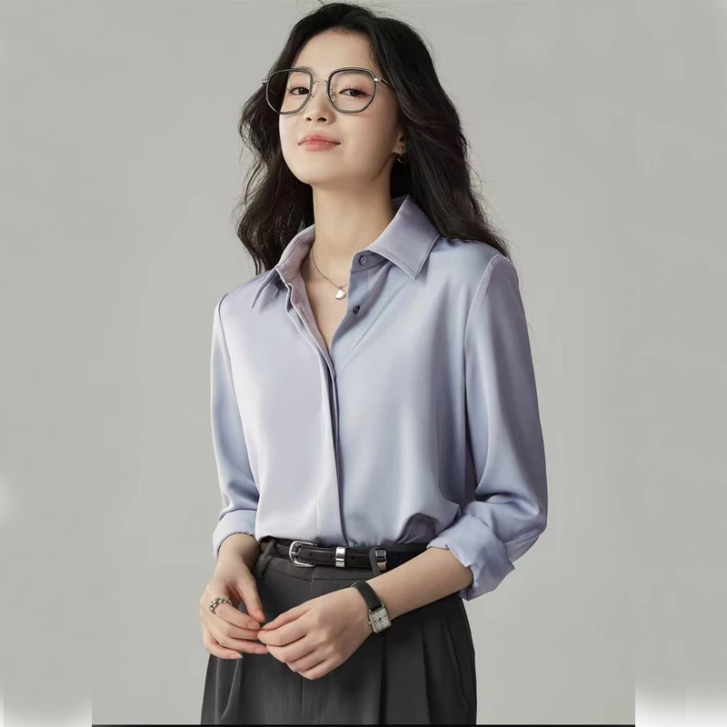 [TONFUNLY]纽扣时尚女士长袖不褪色盐系宽松纯色衬衫气质百衬衣