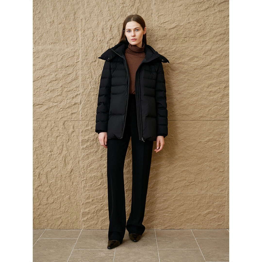 INSUN恩裳冬季时尚收腰连帽鹅绒羽绒服中长款9C34508720