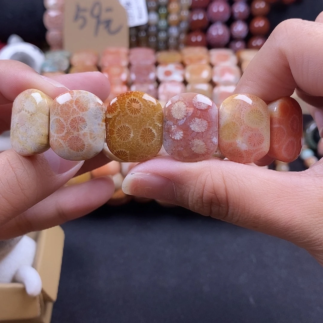 硅化珊瑚（珊瑚玉）未镶嵌手牌 双十一大破价全满彩花 25