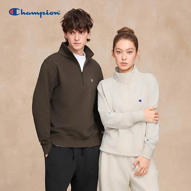 Champion冠军休闲时尚潮流百搭情侣宽松半拉链立领卫衣U5CSWJM001