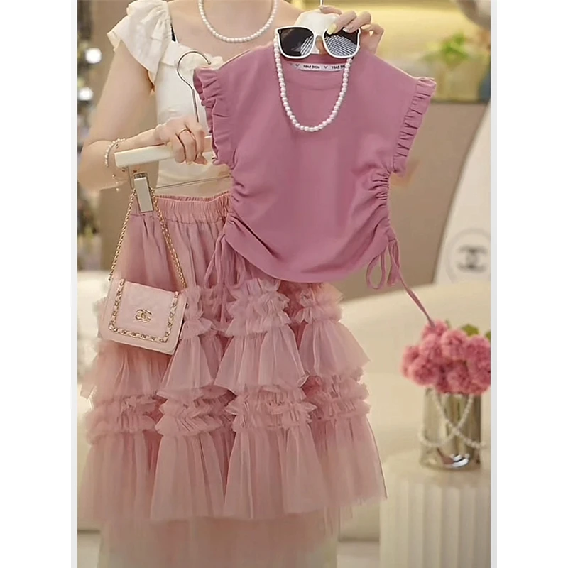 女童夏季洋气时髦连衣裙套装女大童夏装裙子儿童韩系半身裙两件套