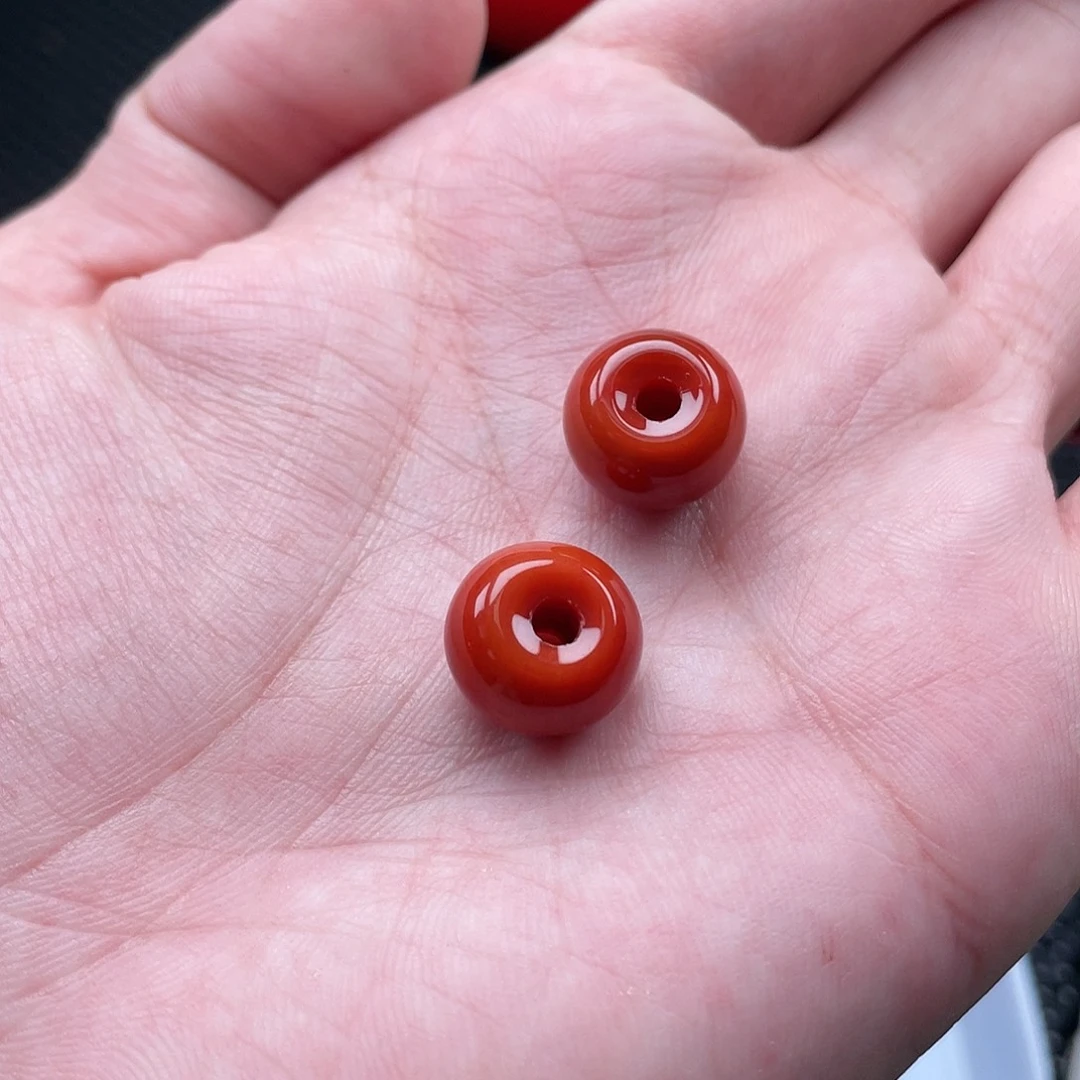 南红玛瑙8*13柿子红甜甜圈一组2颗未镶嵌