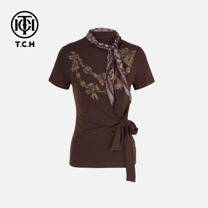 TCH私服烫钻工艺时尚休闲百搭气质舒适T恤女T75C10E1008轻奢tch