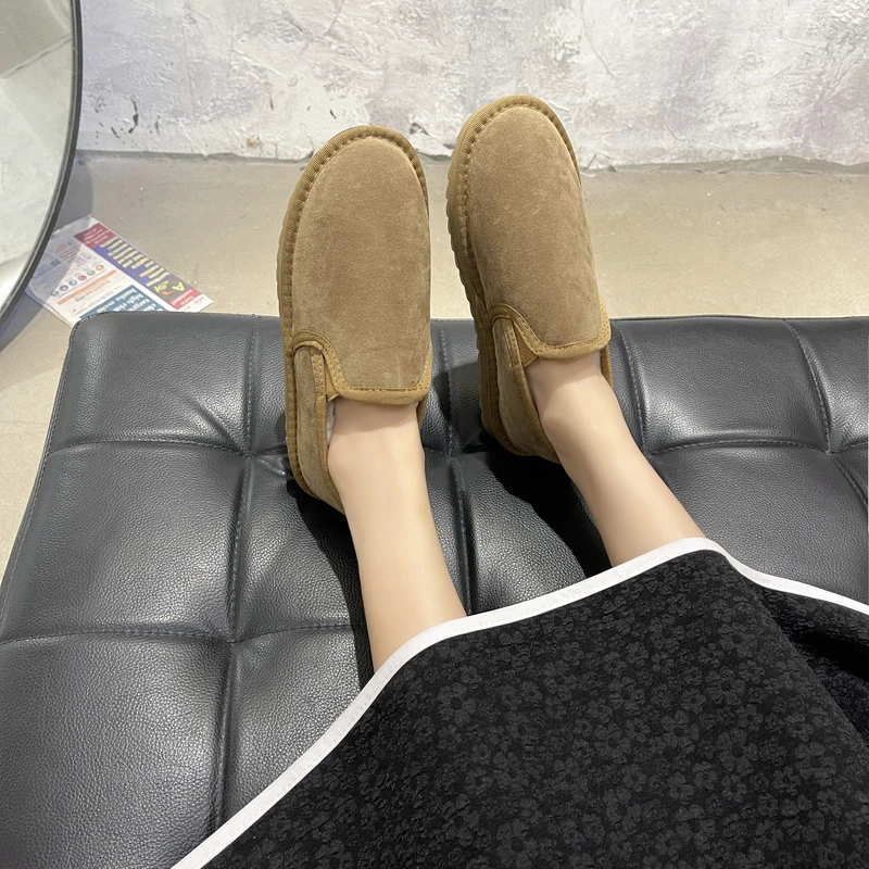 踩屎感加绒豆豆鞋女2024冬季新款乐福鞋一脚蹬棉鞋外穿毛毛勃肯鞋