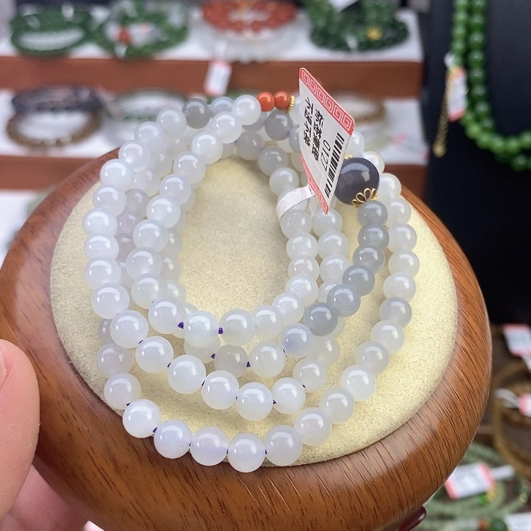 和田玉手链未镶嵌尐*儿高冰仙紫卡6珠串108