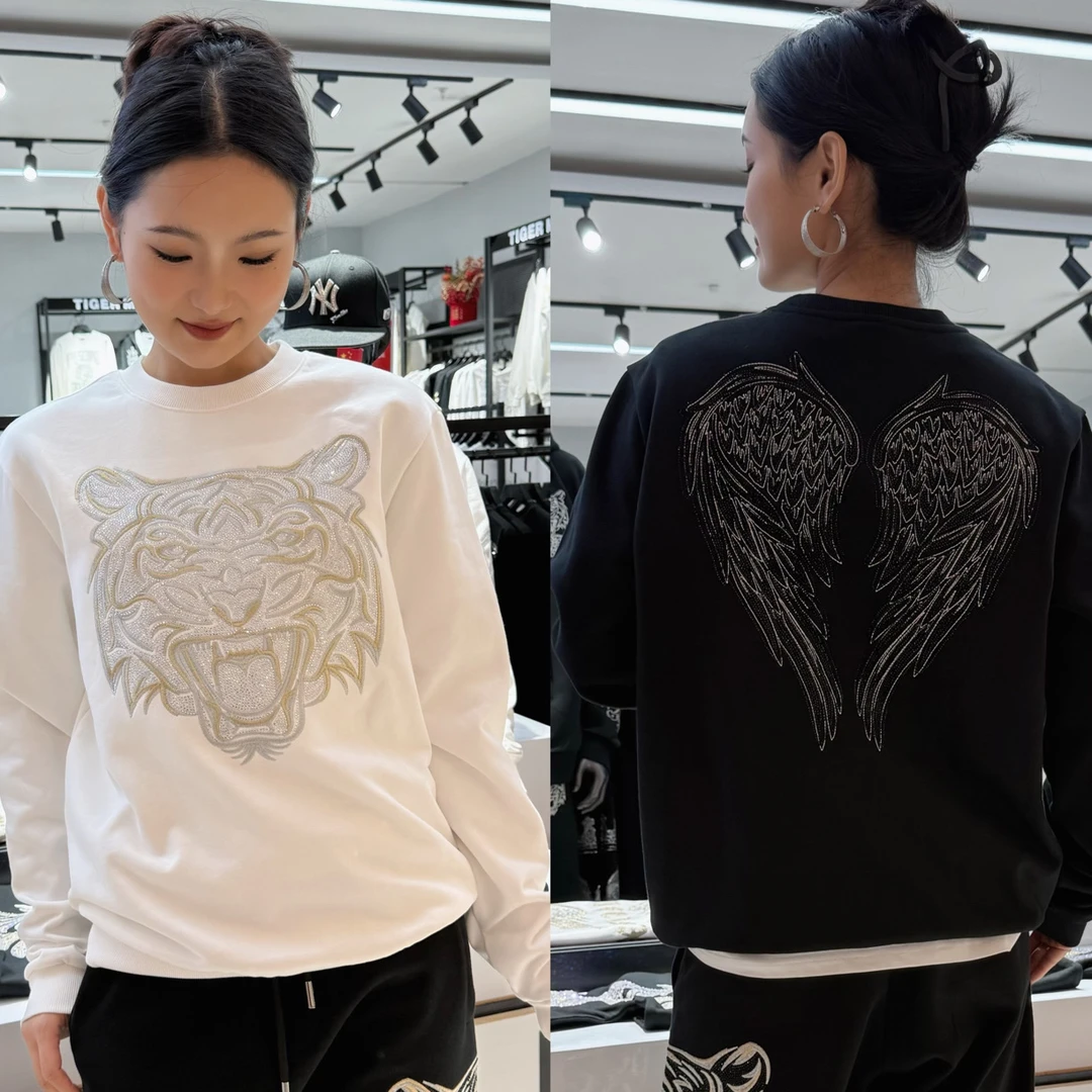 TIGERMAX 潮牌男女同款 线条翅膀烫钻卫衣
