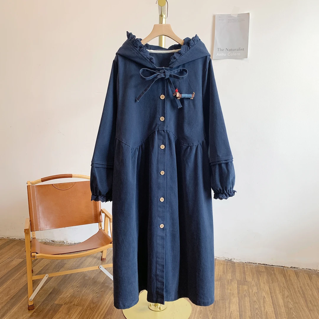 伦敦漫步C5044小狗磨毛斜纹系带连帽风衣外套