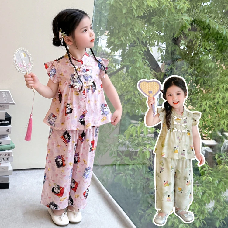 套装中国风夏季卡通动漫女童中小童