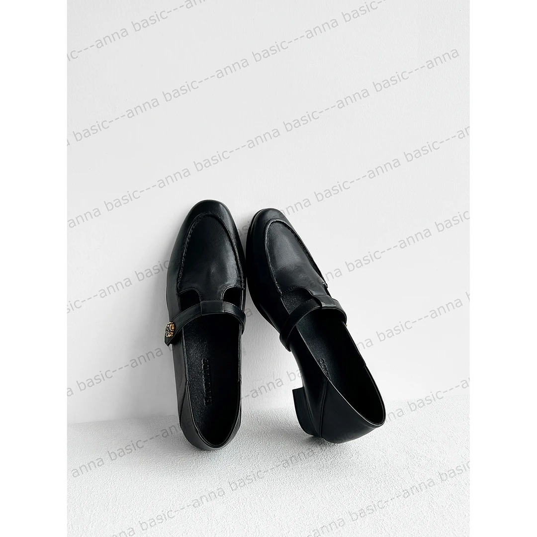 3cm/1828牛皮丁字扣玛丽珍鞋女春秋圆头粗跟单鞋中跟小皮鞋