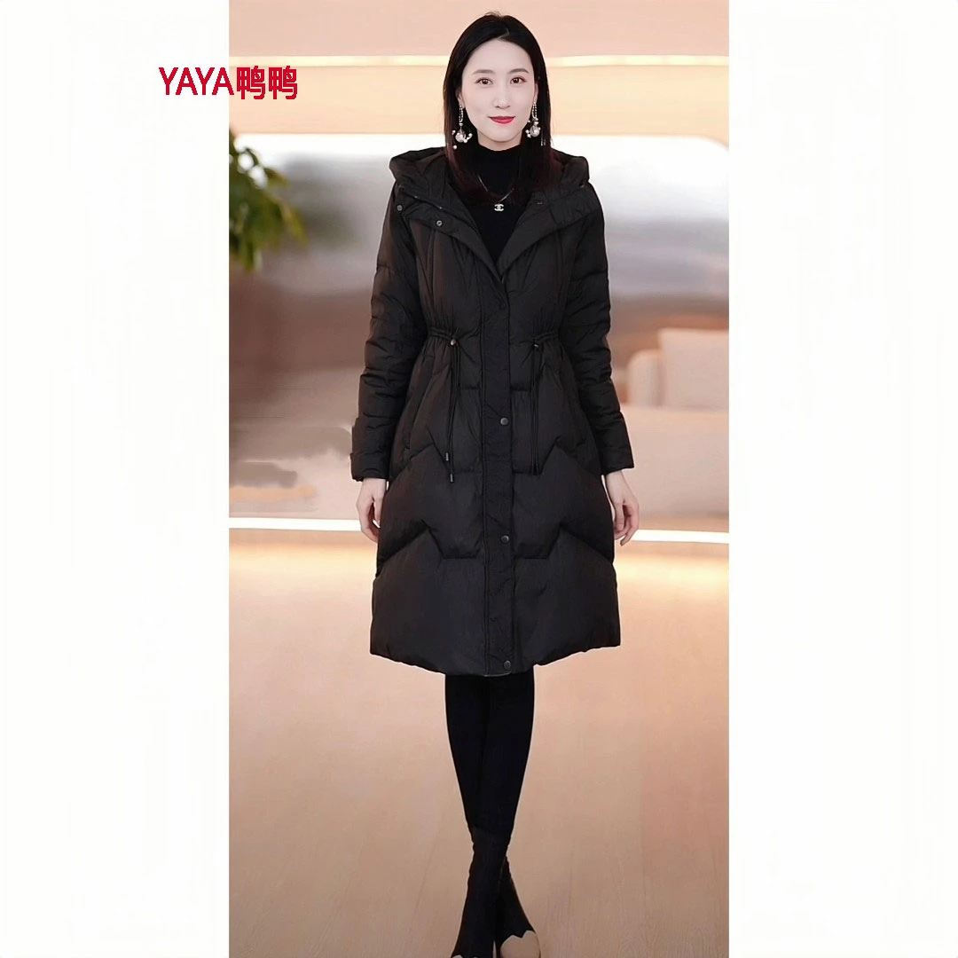【DSF06B0080】YAYA/鸭鸭2024年新款女冬高腰线显瘦中长款羽绒服