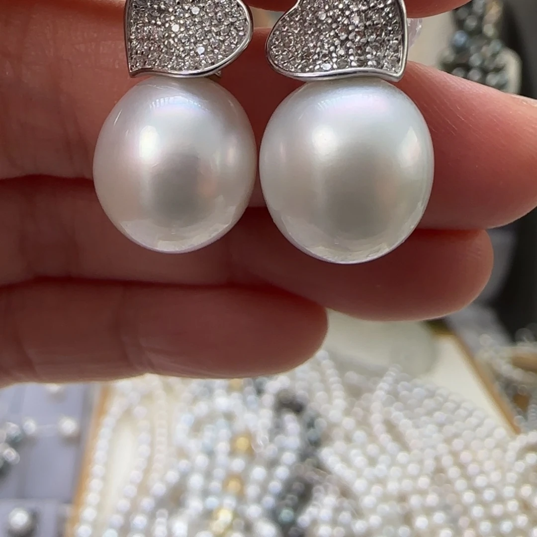 海水珍珠耳饰银S925镶嵌