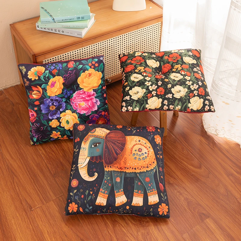 方形大象抱枕款毛绒椅子坐垫居家用民族风舒适蒲团榻榻米地板垫子