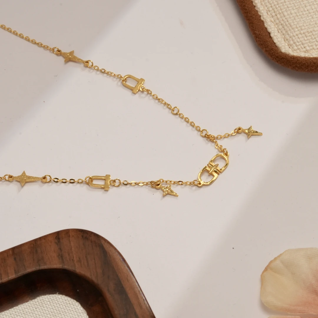 真真-X【猪鼻芒星套链】-足金999精工5G