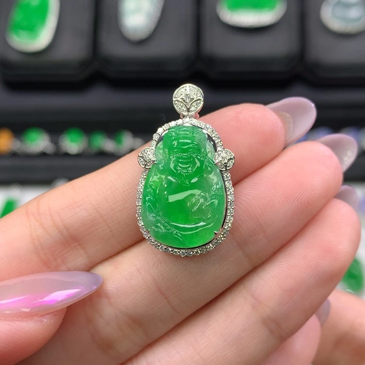 翡翠吊坠(不含链)18K金镶嵌