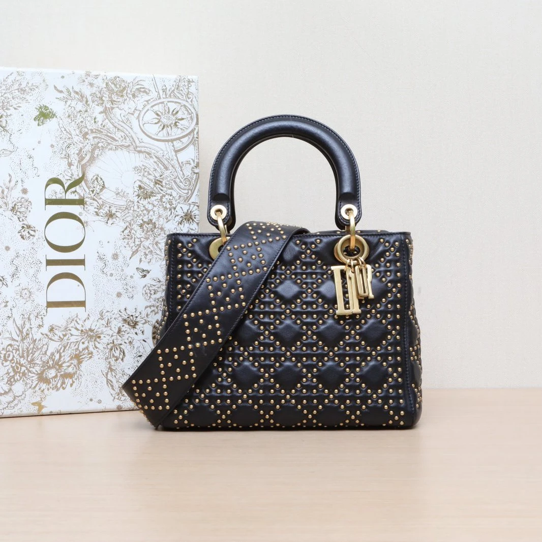 95新 DIOR/迪奥 单肩包 五格 黑色 皮革S 金扣 2018 P225071980