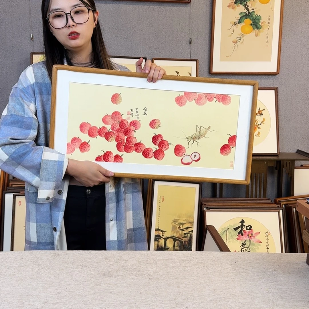 版画纯手绘，纯手写带框尺寸：36×69厘米