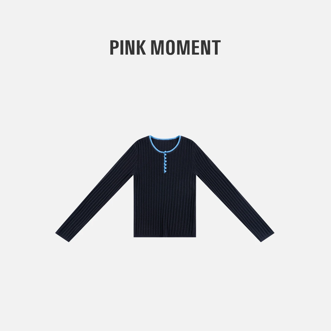 PM王囡囡 藏蓝色圆领撞色羊毛针织长袖 NC1D1233