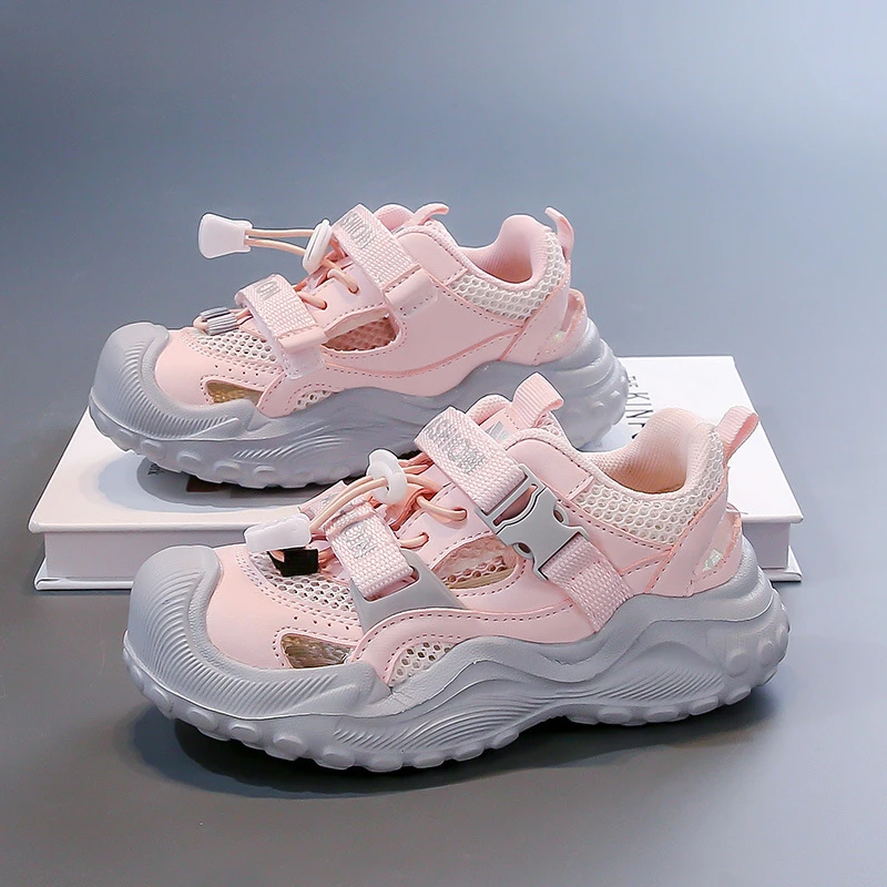 2025年夏季新款男女儿童包头凉鞋学生单网镂空透气休闲防滑沙滩鞋