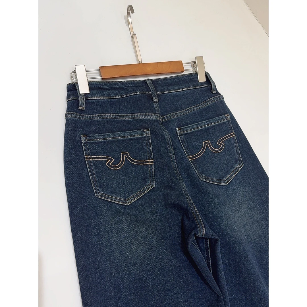 秋冬新款女款【磨毛绒】薄绒保暖弹力高腰阔腿直筒牛仔裤——8508