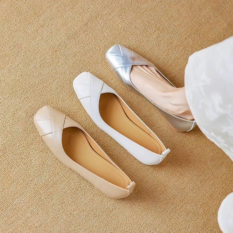 意大利纯羊皮真皮单鞋女低跟2025春秋季新款平底奶奶鞋复古百搭潮