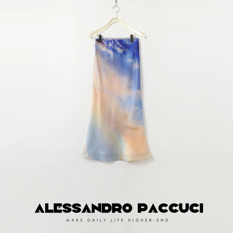 AP洛哥42015QB 【晨夕】真丝晕染休闲度假风百搭松紧腰鱼尾半身裙