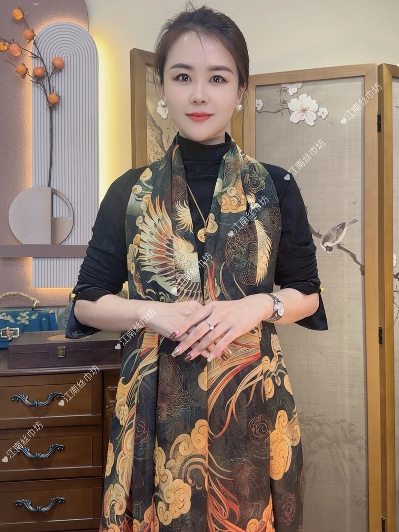 【凤孪】薯莨纱高定国风丝巾围巾70*180长巾