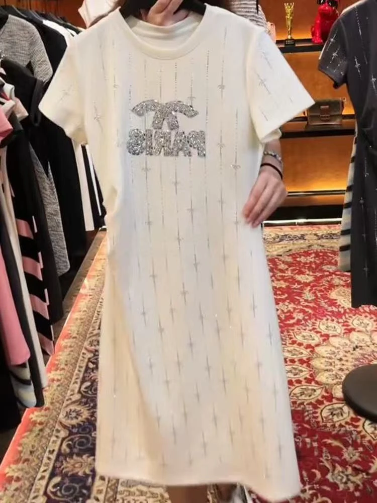 【宠粉专属】G设计感小众重工烫钻别致T恤裙子0576