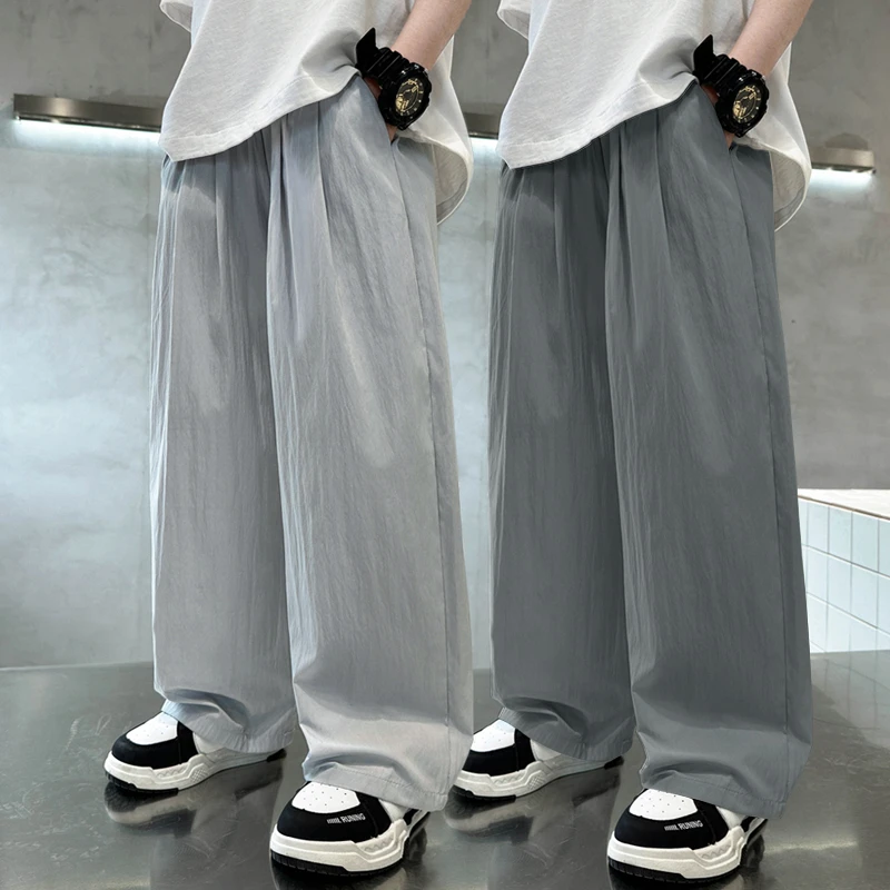 男童夏季防蚊2025新款纯色宽松直筒休闲裤中大童炸街洋气速干长裤