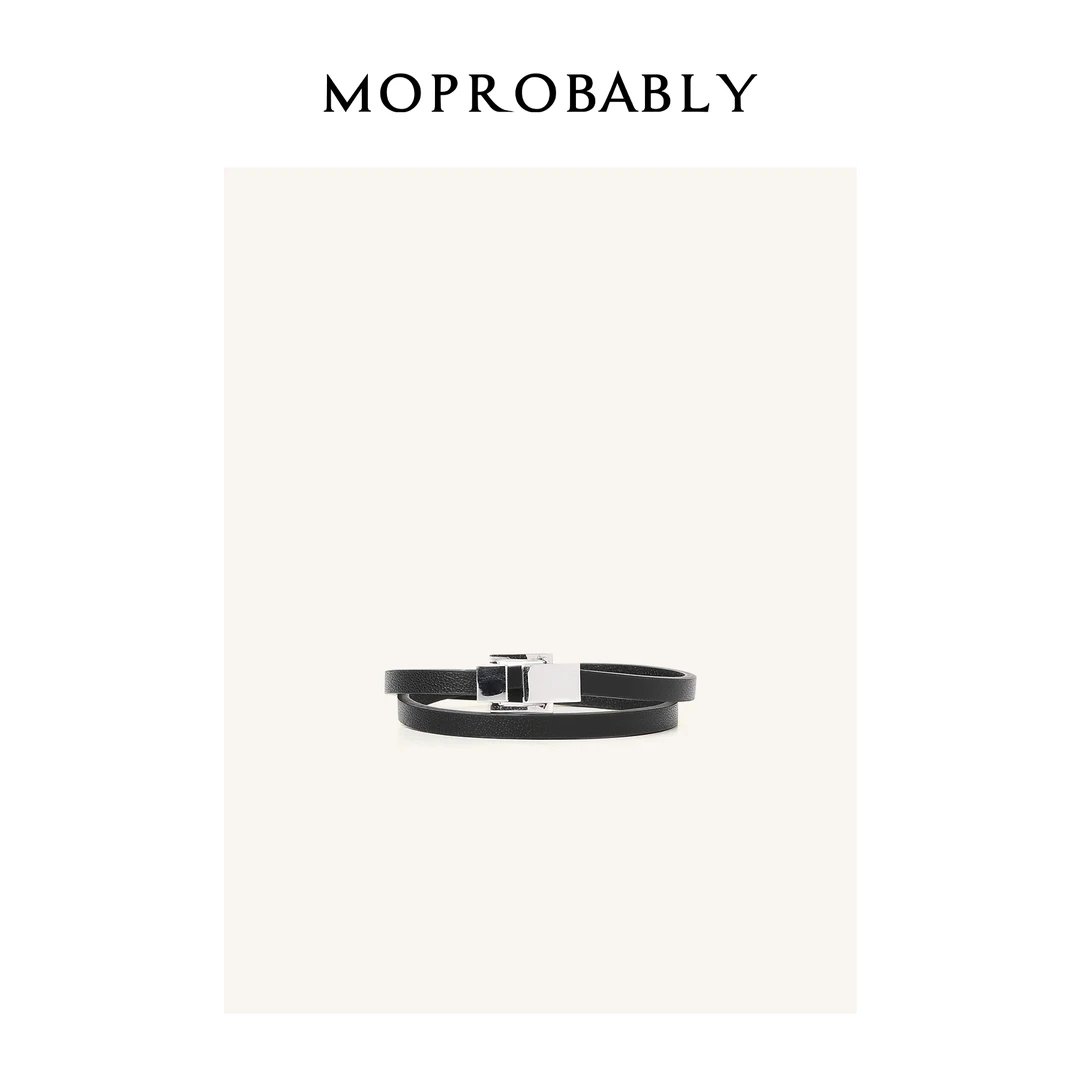 铜合金皮质手链 Moprobably李予诺 个性时尚头层牛皮手环L4032306