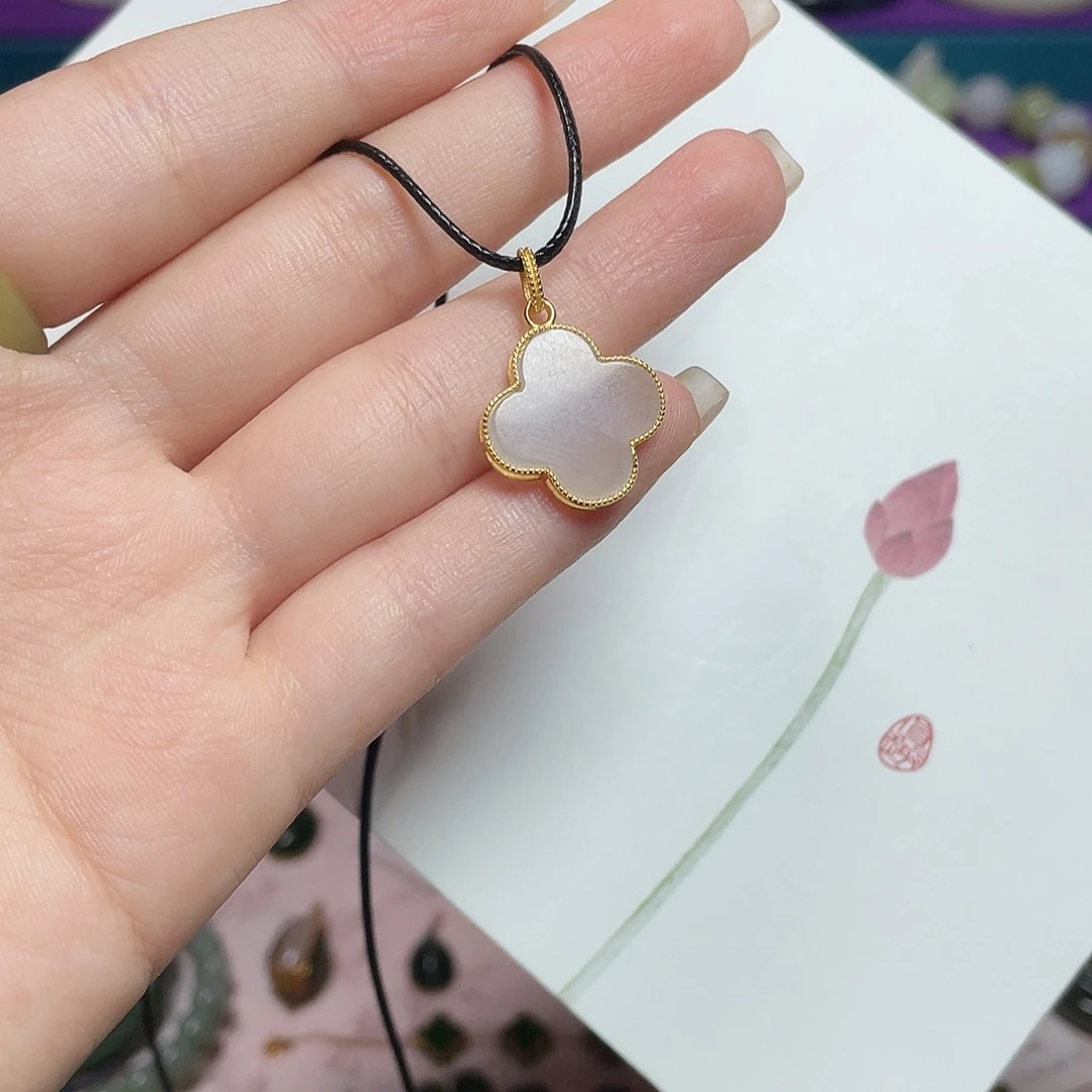 和田玉银S925镀金镶嵌颈饰白玉