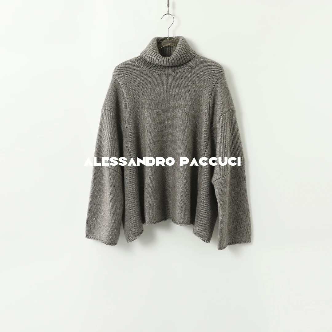 AP洛哥43069ST【慵懒解构】牦牛绒羊毛两翻领落肩长袖毛衣2024秋