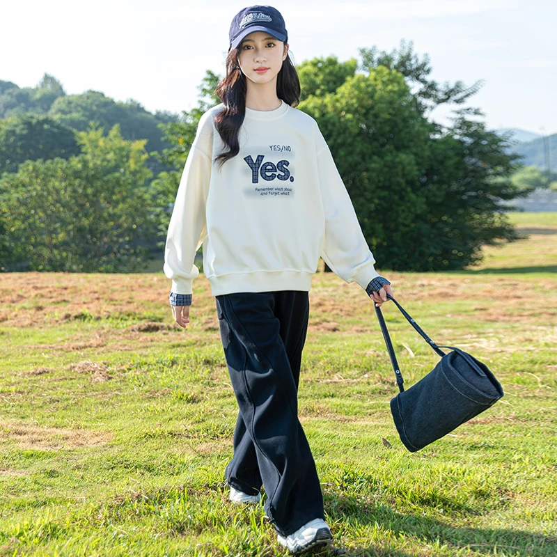 女童卫衣春秋款2025新款儿童洋气时髦字母印花中大童休闲运动卫衣