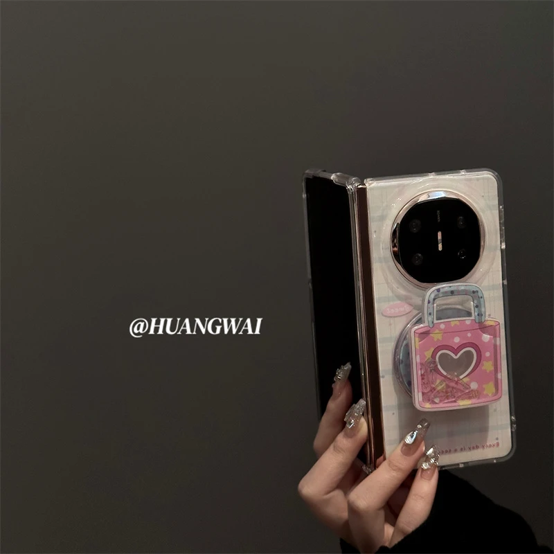 ins风粉蓝格纹波点包包磁吸支架华为matex6折叠屏手机壳MateX5/x3