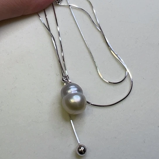 海水珍珠银S925镶嵌套链