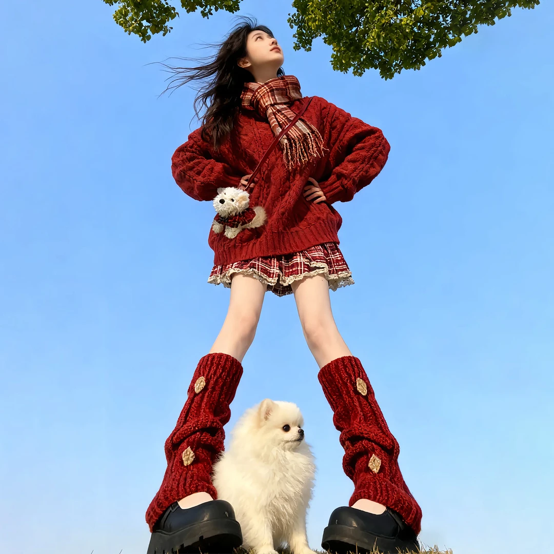 新年穿搭红色毛衣连衣裙女秋冬2026新款巨好看穿搭一整套短裙套装